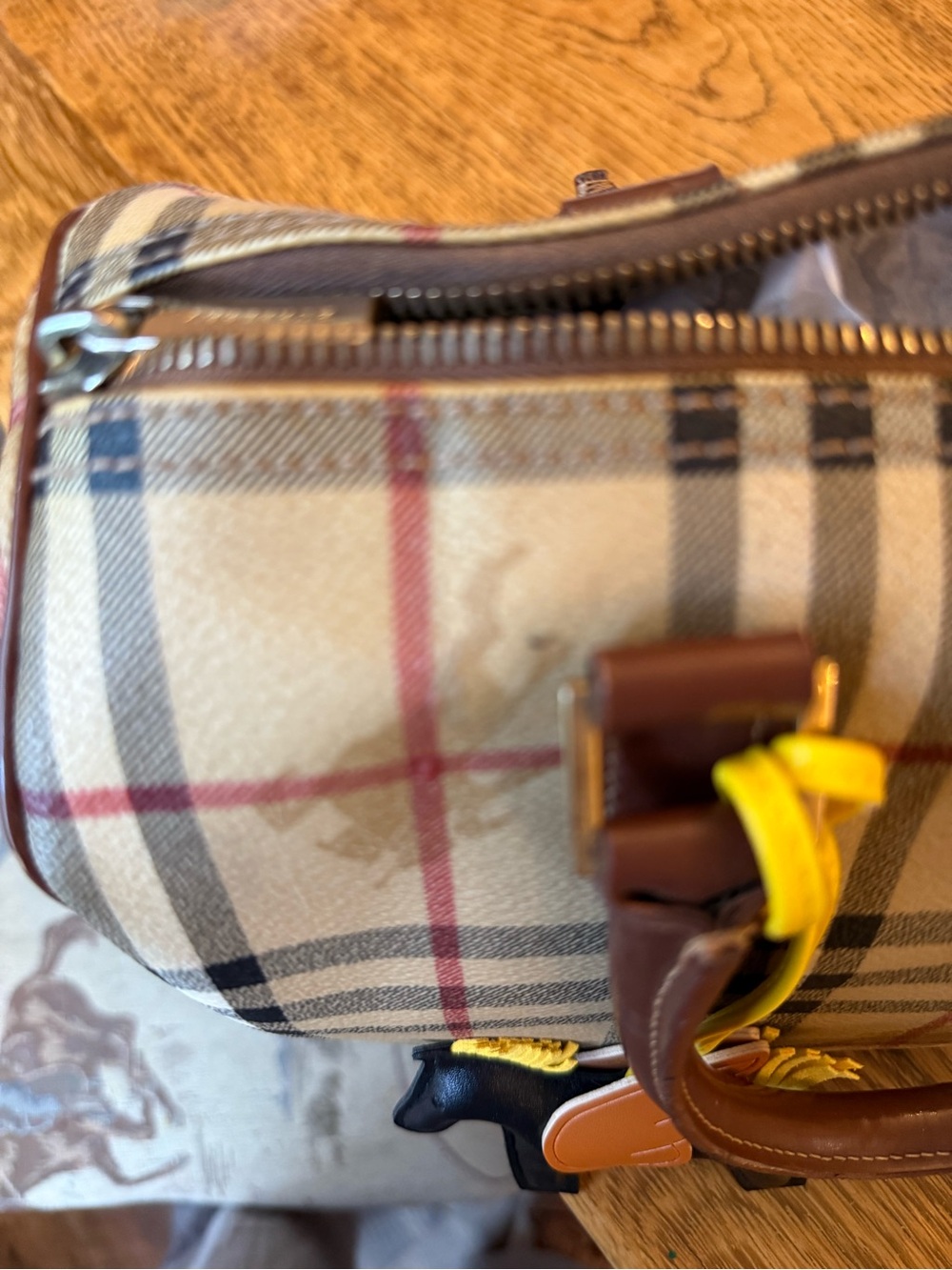 Burberry Classic Haymarket Check Pattern Brown Handle Woman’s Bag - Picture 10 of 16